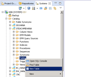 SAP HANA TABLE SCHEMA