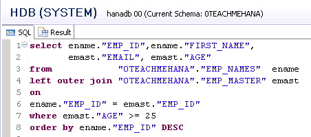 SAP HANA SQL SCRIPT SQL JOIN UNION ALL LEFT OUTER JOIN INNER JOIN