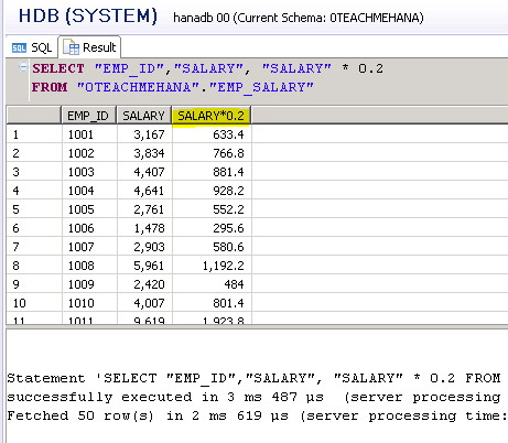 SAP HANA SQL SCRIPT CALCULATED COLUMN SQL ALIAS