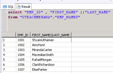 SAP HANA SQL SCRIPT STRING FUNCTIONS PIPE OPERATOR ALIAS