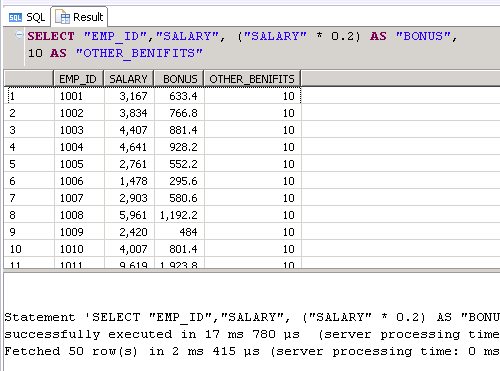 SAP HANA SQL SCRIPT CALCULATED COLUMN SQL ALIAS