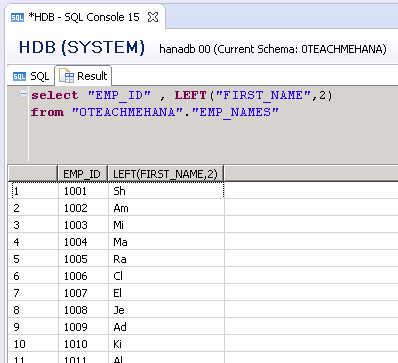 SAP HANA SQL SCRIPT STRING FUNCTIONS PIPE OPERATOR ALIAS