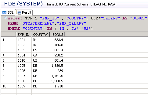 HANA SQL SELECT Statement Part 9