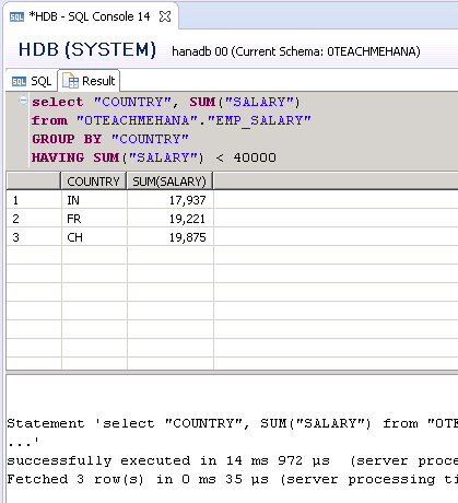 SAP HANA SQL SCRIPT GROUP BY IN BETWEEN ORDER BY CLAUSE