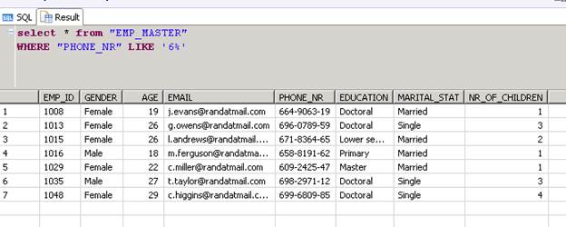 SAP HANA SQL SCRIPT SQL WHERE NOT LIKE CONDITION