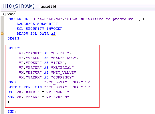 SAP HANA HDB Procedure