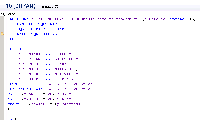 SAP HANA HDB Procedure