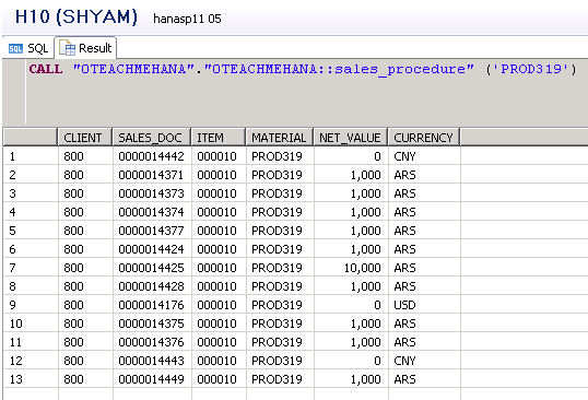 SAP HANA HDB Procedure