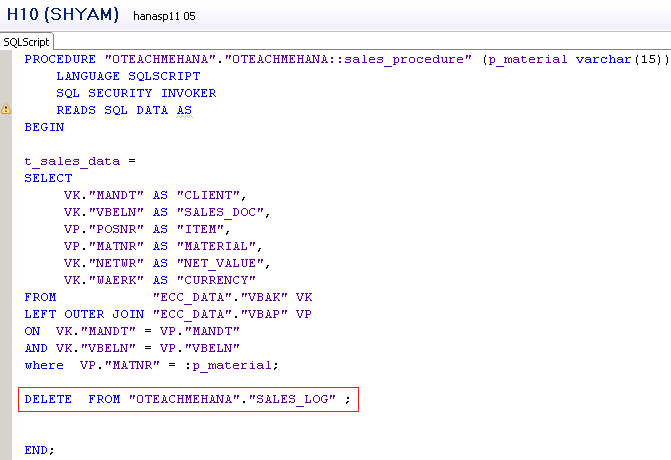 SAP HANA Stored Procedures