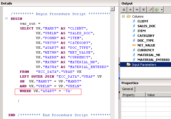 SAP HANA Scripted Calculation View Filters 