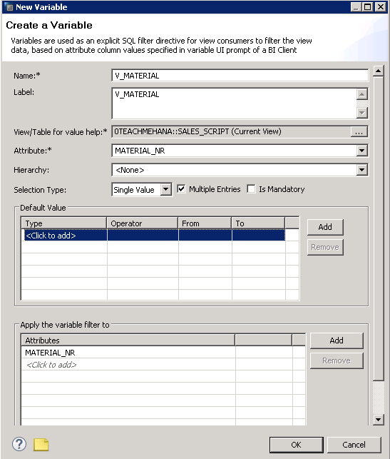 SAP HANA Scripted Calculation View Variables